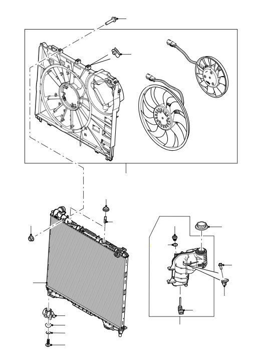 Cooling Radiator, Fan & Header Bottle